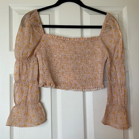 Storia Pink and Yellow Floral Crop Top Small - Picture 2 of 5